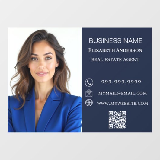 Modern Business Photo Contact Information blue Raamsticker (Vel)