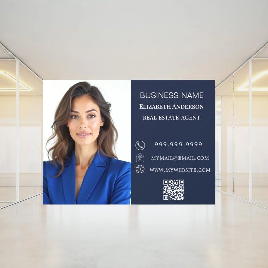 Modern Business Photo Contact Information blue Raamsticker