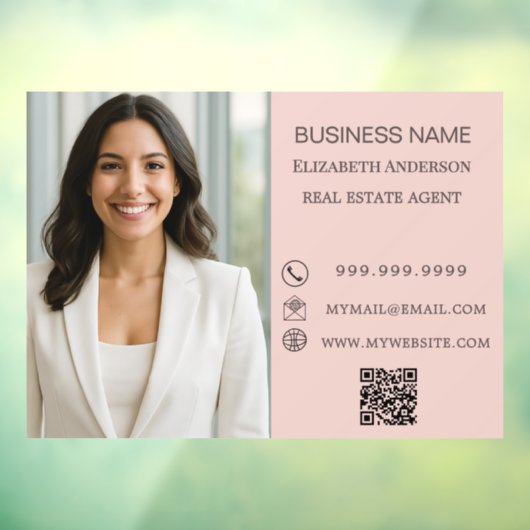 Modern Business Photo Contact Information pink Raamsticker (Vel 3)