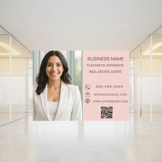 Modern Business Photo Contact Information pink Raamsticker