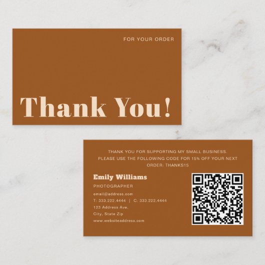 Modern Business Terracotta Hartelijk dank Notitiekaartje (Voorkant / Achterkant)