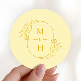 Modern Butter Yellow Boho Monogram Wedding Ronde Sticker