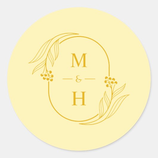 Modern Butter Yellow Boho Monogram Wedding Ronde Sticker (Voorkant)