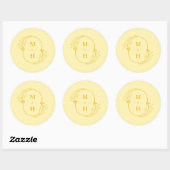 Modern Butter Yellow Boho Monogram Wedding Ronde Sticker (Vel)
