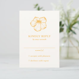 Modern Butter Yellow Floral Elegant Wedding RSVP Kaartje