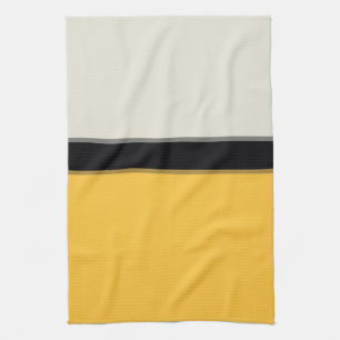 Modern Butter Yellow Silver Grey Black Stripes Theedoek