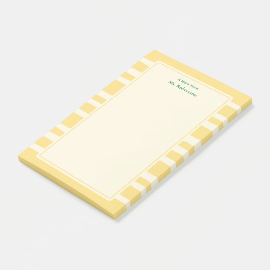 Modern Butter Yellow Stripes Custom Teacher Notes (Schuin)