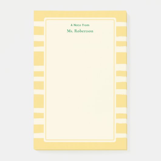 Modern Butter Yellow Stripes Custom Teacher Notes (Voorkant)