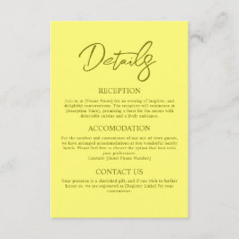 Modern Butter Yellow Wedding Details Informatiekaartje