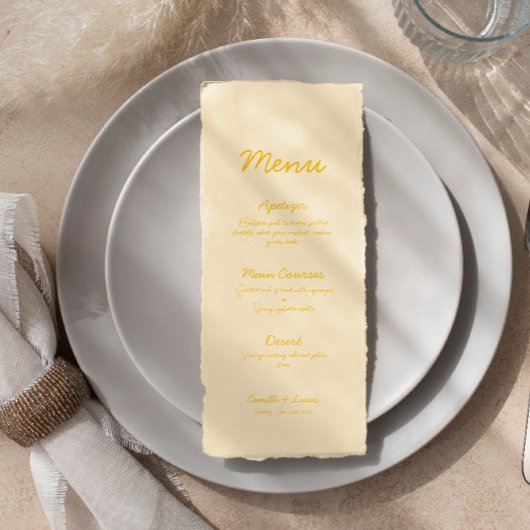 Modern Butter Yellow Wedding Menu