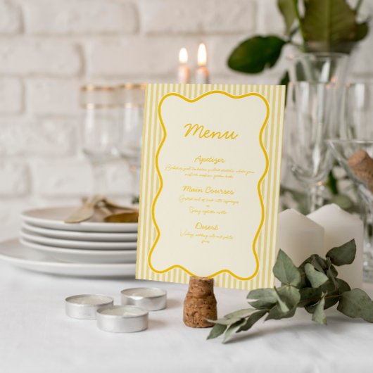 Modern Butter Yellow Wedding Menu Kaart