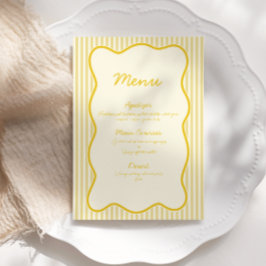 Modern Butter Yellow Wedding Menu Kaart