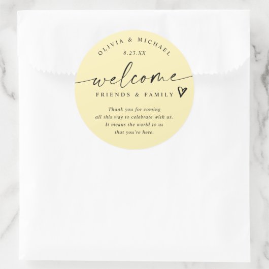 Modern Butter Yellow Wedding Welcome Hotel Bag Ronde Sticker (Tas)