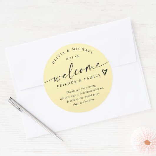 Modern Butter Yellow Wedding Welcome Hotel Bag Ronde Sticker (Envelop)