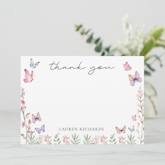 Modern Butterflies Vrijgezellenfeest Bedankkaart (Staand voorkant)