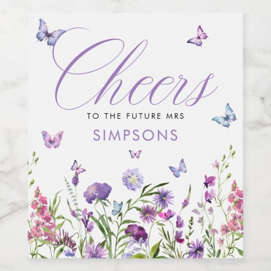 Modern Butterflies Vrijgezellenfeest Cheers Wijn Etiket (Enkel label)