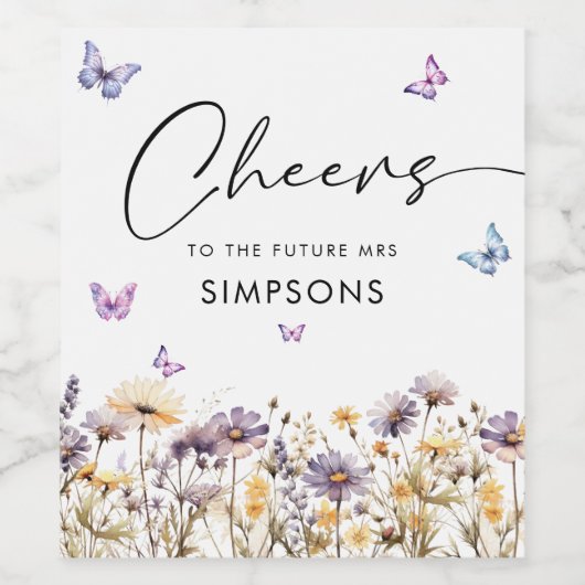 Modern Butterflies Vrijgezellenfeest Cheers Wijn Etiket (Enkel label)