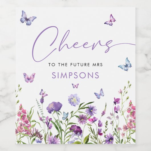 Modern Butterflies Vrijgezellenfeest Cheers Wijn Etiket (Enkel label)