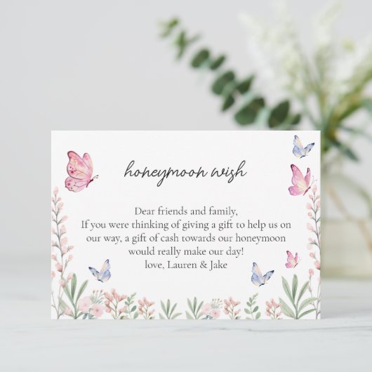 Modern Butterflies Vrijgezellenfeest Honeymoon Wis Informatiekaartje (Staand voorkant)