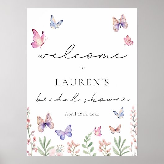 Modern Butterflies Vrijgezellenfeest Welkomstbord Poster (Voorkant)