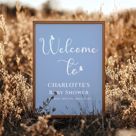 Modern Butterfly Calligraphy Baby shower Welkom Poster