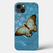 Modern Butterfly Linen Scroll Fgrave Floral Case (Achterkant)