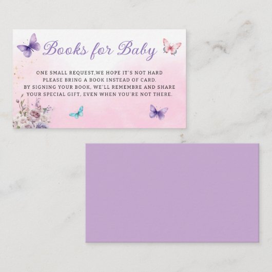 Modern Butterfly meisje baby shower boeken voor ba Informatiekaartje (Voorkant / Achterkant)
