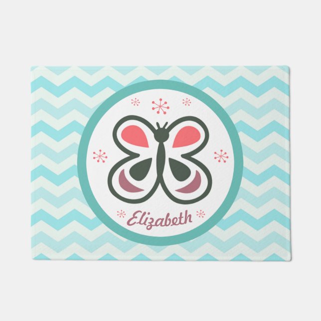 Modern Butterfly Personalized Chevron Kinder Decor Deurmat (Voorkant)