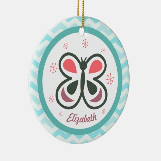 Modern Butterfly Personalized Chevron Kinder Gift Keramisch Ornament (Rechts)