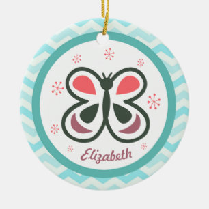 Modern Butterfly Personalized Chevron Kinder Gift Keramisch Ornament