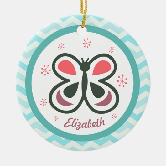 Modern Butterfly Personalized Chevron Kinder Gift Keramisch Ornament (Voorkant)
