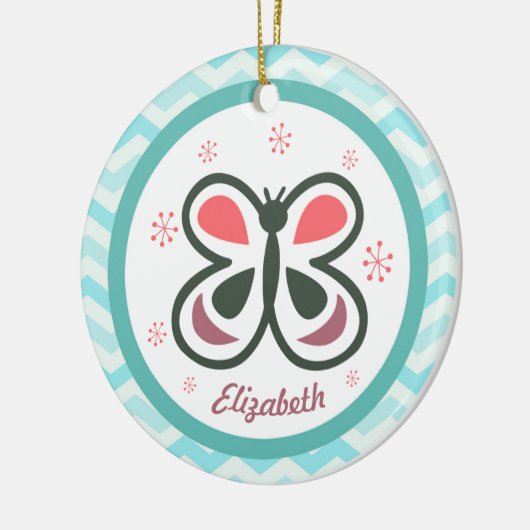 Modern Butterfly Personalized Chevron Kinder Gift Keramisch Ornament (Links)