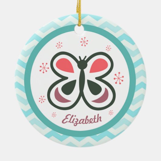 Modern Butterfly Personalized Chevron Kinder Gift Keramisch Ornament (Achterkant)