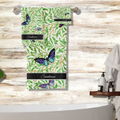 Modern Butterfly Stylish Blue Monogram Bad Handdoek