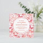 Modern Butterfly Waterverf Coral Pink Wedding Kaart (Staand voorkant)