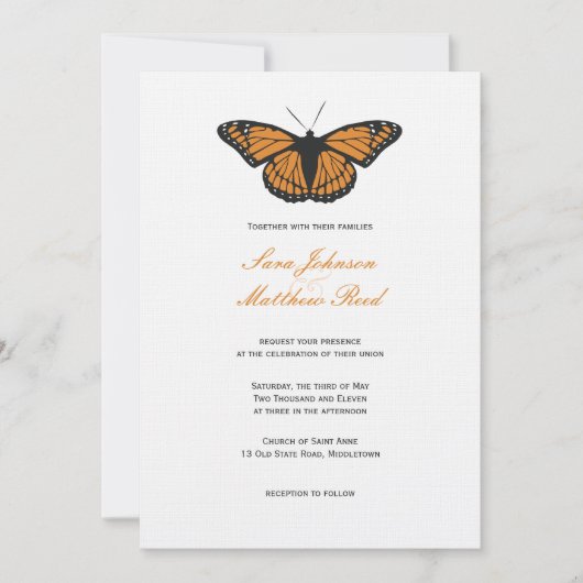 Modern Butterfly Wedding Invitation - Sinaasappel Kaart (Voorkant)