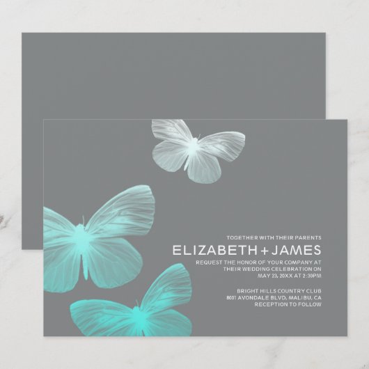 Modern Butterfly Wedding Invitations Kaart (Voorkant / Achterkant)