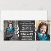 Modern BW-kalkbord 2 Foto Afstudeerder Party Kaart (Voorkant / Achterkant)