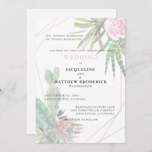 Modern Cacti Tropical Parents Wedding Matte Kaart (Voorkant / Achterkant)