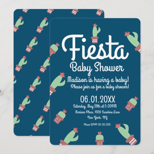 Modern Cactus Border Fiesta Baby shower Kaart (Voorkant / Achterkant)