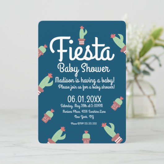 Modern Cactus Border Fiesta Baby shower Kaart (Staand voorkant)