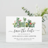 Modern Cactus Cacti Succulent Floral South Wedding Save The Date (Staand voorkant)