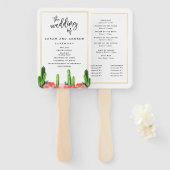 Modern Cactus en Floral Wedding Program Handwaaier (Voorkant en achterkant)