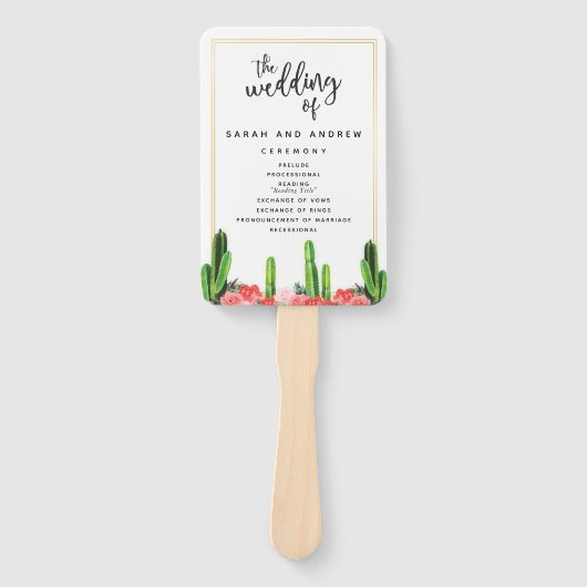Modern Cactus en Floral Wedding Program Handwaaier (Voorkant)
