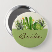 MODERN CACTUS FLORAL GARDEN WATERVERF BRIDE RONDE BUTTON 4,0 CM (Voorkant /achterkant)