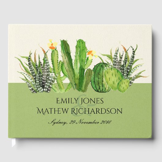 MODERN CACTUS FLORAL GARDEN WATERVERF MONOGRAM GASTENBOEK (Voorkant)