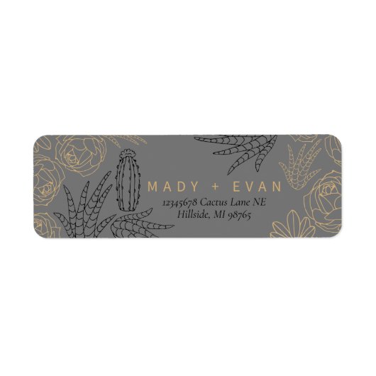 Modern Cactus Floral Gold Grey Etiket (Voorkant)