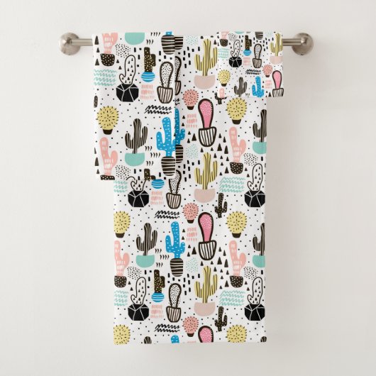Modern Cactus Geometric Pattern Bad Handdoek (Insitu)