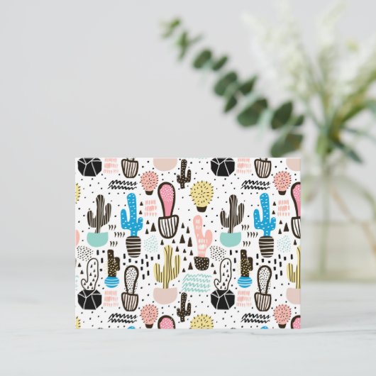 Modern Cactus Geometric Pattern Briefkaart (Staand voorkant)