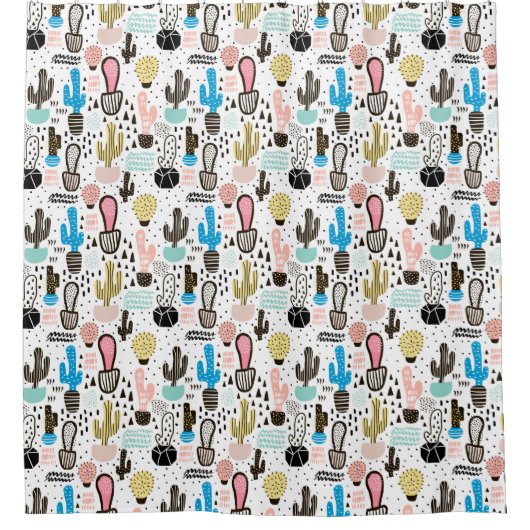 Modern Cactus Geometric Pattern Douchegordijn (Voorkant)